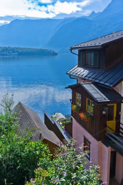 Hallstatt in Alps, Old city view by the lake, Austria 