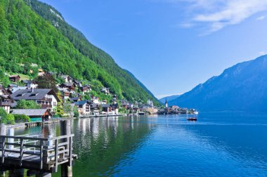 Hallstatt in Alps, Old city view by the lake, Austria 