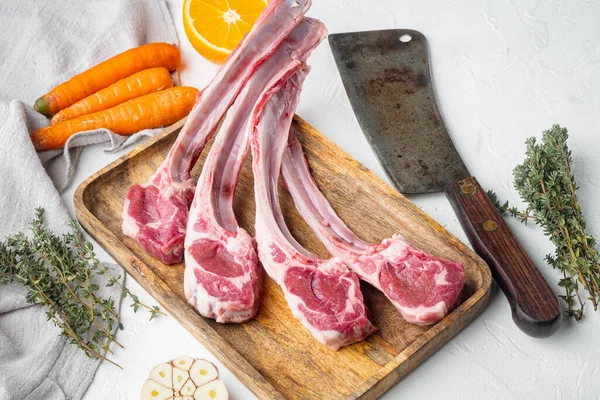 Pezzi Biologici Carne Montone Rack Agnello Crudo Con Osso Con — Foto Stock