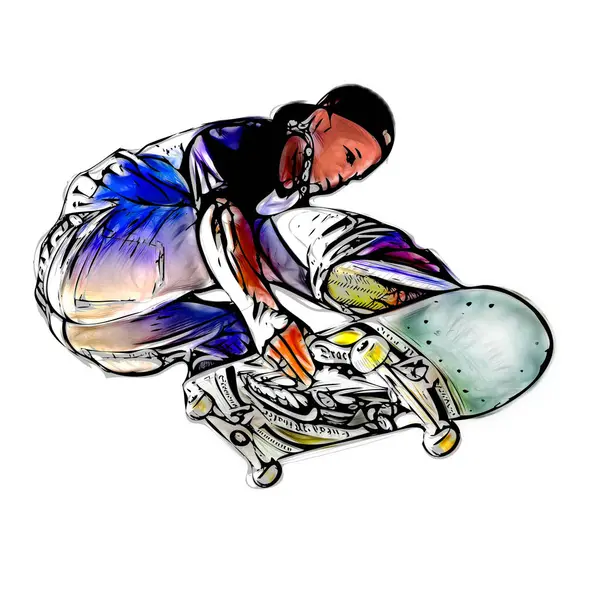 Salto Skateboarder Illustrazione Colorata — Foto Stock