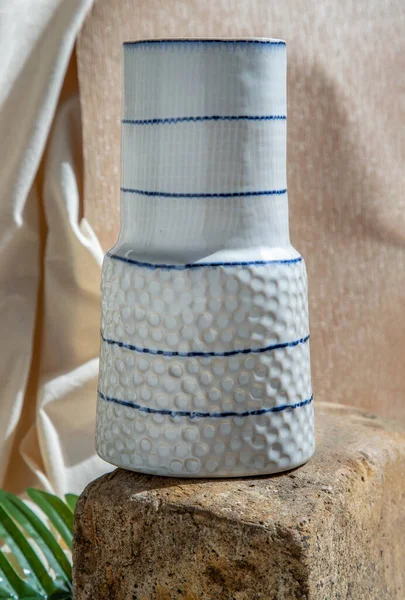 White Handmade Ceramic Vase Stone Home Decor — Stock Photo, Image