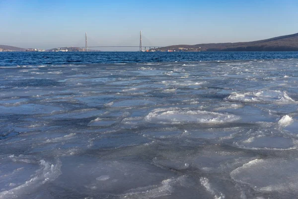 Sea Surface Covered Ice Russian Bridge — Stock Photo, Image