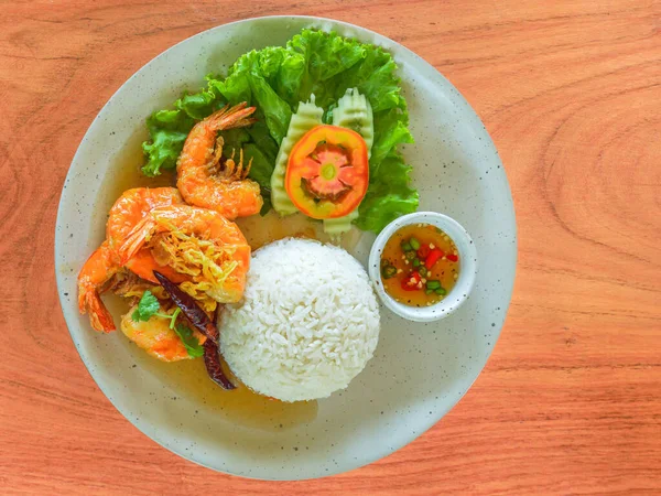 Stir Fried Shrimp Tamarind Sauce Top View Healthy Single Dish — Stock Photo, Image