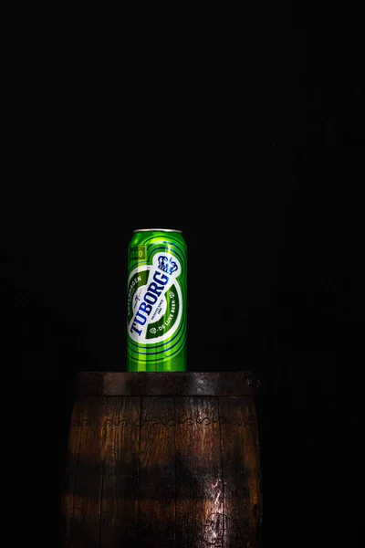 Can Tuborg Beer Beer Barrel Dark Background Illustrative Editorial Photo — Stock Photo, Image