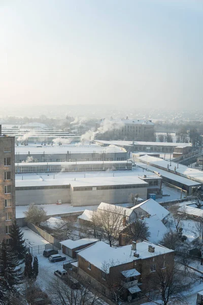 Fabrikskorstenarna Röker Vintersäsong Begreppet Luftföroreningar Miljöföroreningar Från Industriavfall — Stockfoto