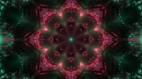 赤い花型の宇宙トンネル3Dイラストの背景 — ストック写真