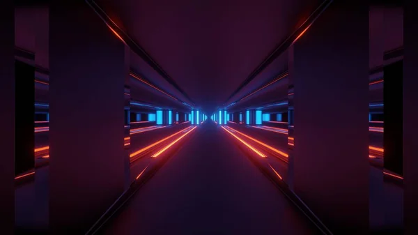 Illustration Endless Corridor Neon Lights — Stockfoto