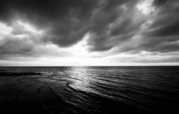 Landscape Seaside Sky Black White — Stock Photo, Image