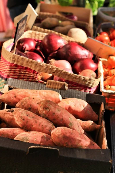 Vegetables Sale Ecological Market Stall — Stockfoto