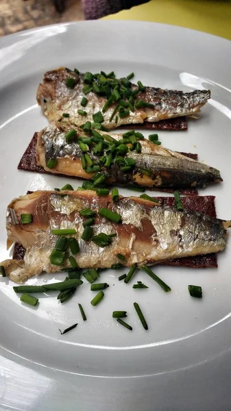 Sardines Flavored Chives Plate — Fotografia de Stock