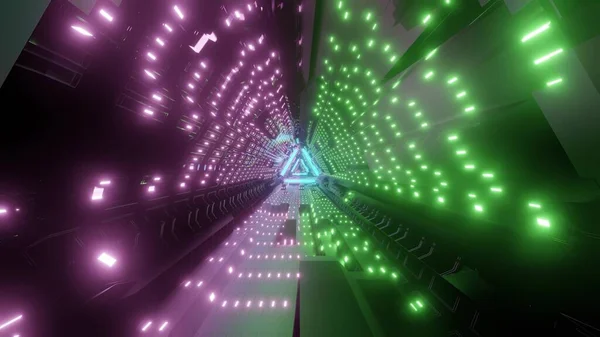 霓虹灯几何隧道的未来抽象图解 — 图库照片