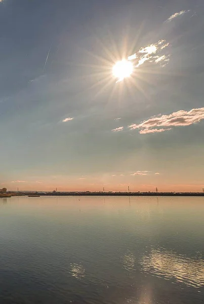 Pôr Sol Sobre Lago Roménia — Fotografia de Stock