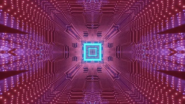 概要ネオン幾何学トンネルの未来図 — ストック写真