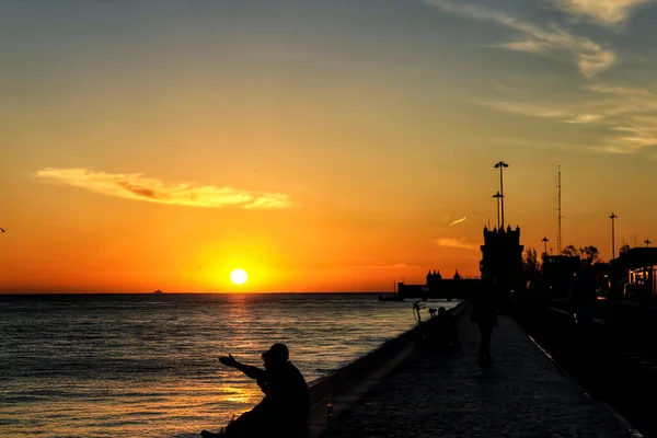 Taag Bij Zonsondergang Lissabon — Stockfoto
