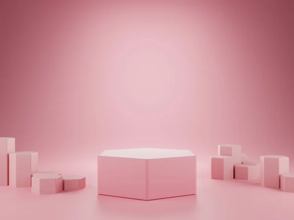 Pink Podium Pedestal Pink Backdrop Showcase Product Presentation Rendering — Stockfoto