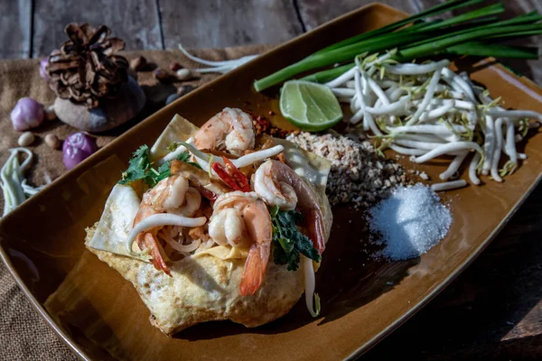 Fried Thai Noodle Shrimp Wrapped Egg Pad Thai Popular Food — Stock fotografie