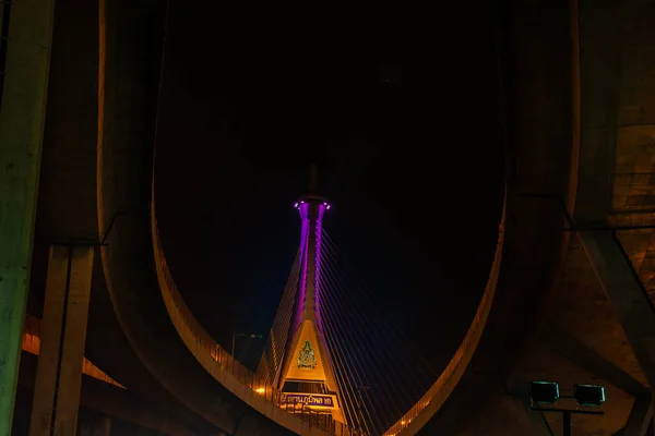 Noční Scéna Bhumibol Most Bangkok Thajsko — Stock fotografie