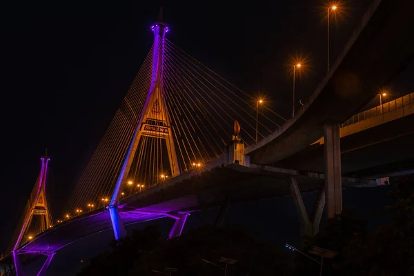 Night Scene Bhumibol Bridge Bangkok Thailandia — Foto Stock