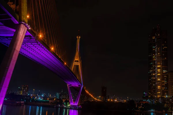 Noční Scéna Bhumibol Most Bangkok Thajsko — Stock fotografie
