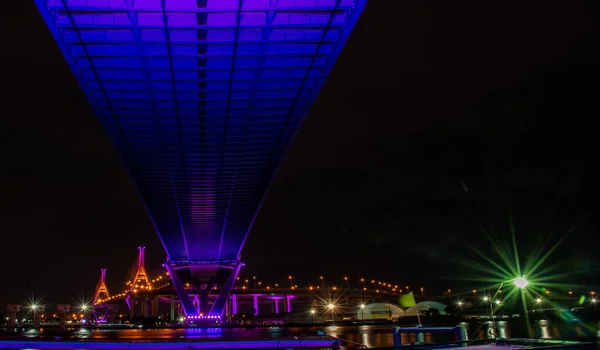 Twilight Jelenetek Bhumibol Híd Más Néven Ipari Gyűrű Híd Része — Stock Fotó