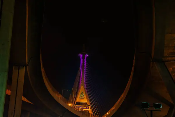 Nocne Sceny Bhumibol Most Bangkok Tajlandia — Zdjęcie stockowe