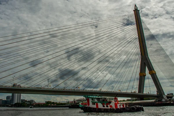 Rama Viii Köprüsü Chao Phraya Nehri Nin Karşısındaki Halat Köprüsü — Stok fotoğraf