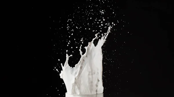Mjölkstänk Mörk Bakgrund — Stockfoto