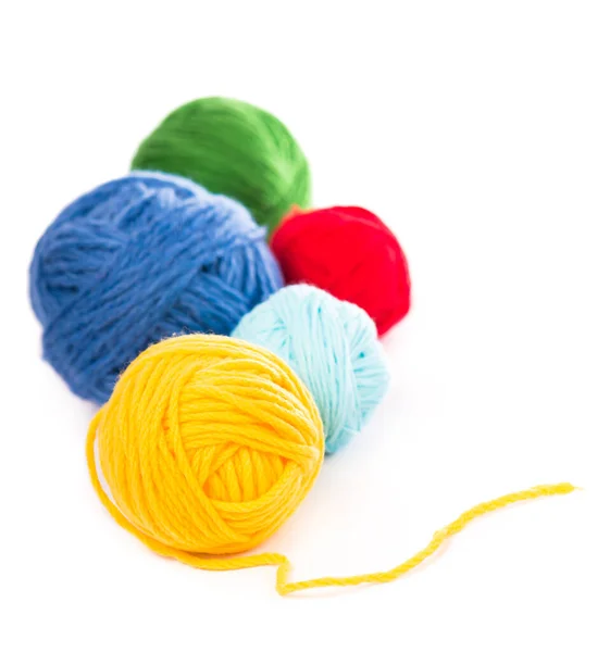 Balls Blue Red Yellow Woolen Threads White Background — Stock Photo, Image