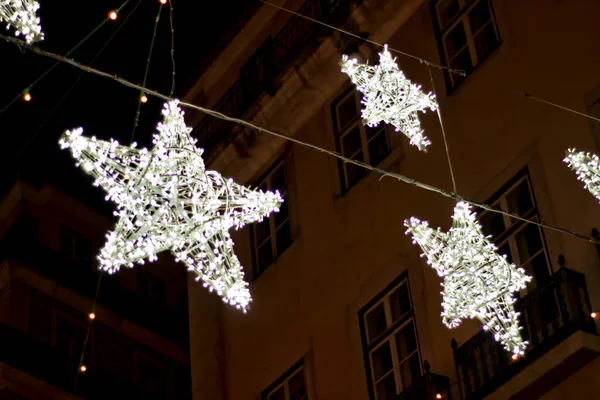 Strade Edifici Piazze Illuminati Natale Lisbona — Foto Stock