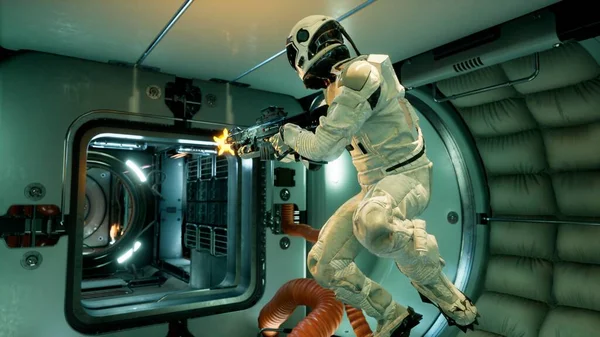 Ruimtedrama Een Ruimteschip Het Conflict Tussen Astronauten Weergave — Stockfoto