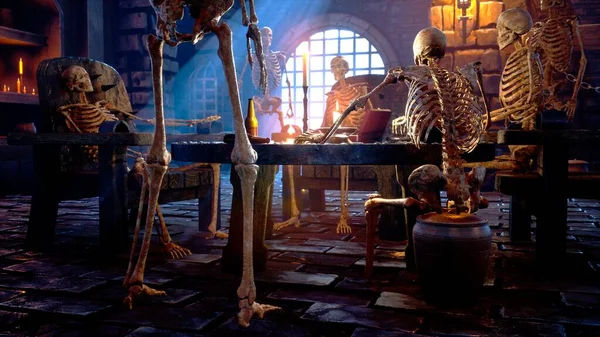 Party Creepy Skeletons Mystical Medieval Dungeon Mystical Nightmare Concept Rendering — Stock Photo, Image