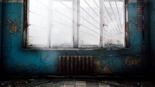 Corridor Abandoned Hospital Debris Dust Floor View Abandoned Apocalyptic House — Stock Photo, Image