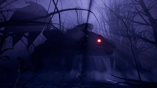 Волшебный Большой Дракон Пробирается Через Заколдованный Темный Лес Фантастики Вымысла — стоковое фото