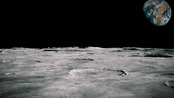 Surface Moon Landscape Flying Moon Surface Close View Rendering — Stock Photo, Image