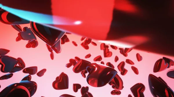 Abstract motion graphics with flying hearts