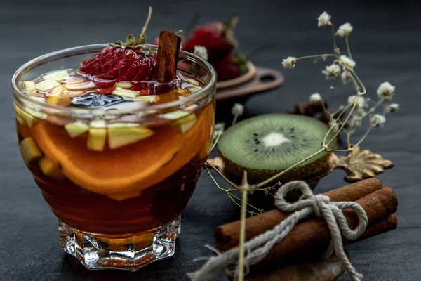 Glass Freshly Brewed Fruit Herbal Tea — Stock Photo, Image