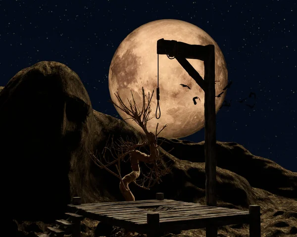 Profundo Una Noche Espeluznante Con Una Luna Llena Oro Cuervos —  Fotos de Stock