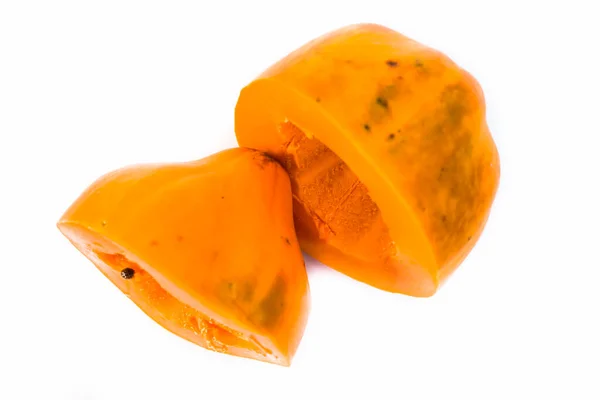 Raw Organic Cut Papaya Isolated White — Stock Photo, Image
