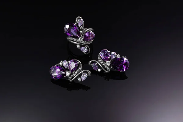 Bijouterie Jewelry Dark Background Rings Bracelets Pendants — Stockfoto