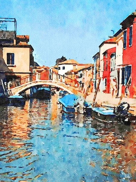 Some Typical Colored Buildings Bridge One Canals Burano Venice — Foto de Stock
