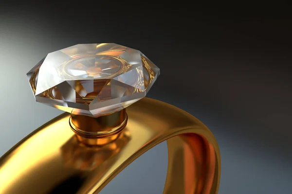 Золотое Кольцо Большим Бриллиантом — стоковое фото