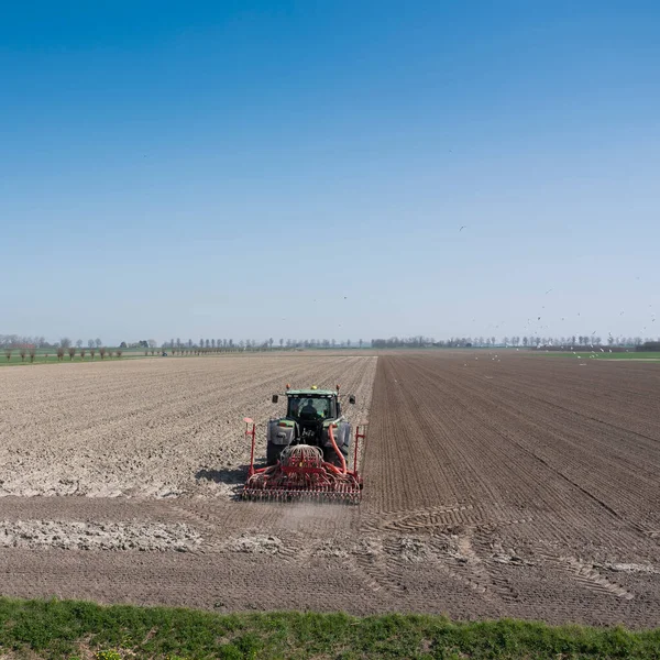 Фермер Обрабатывает Свою Землю Сельской Местности Норд Бивленд Голландской Провинции — стоковое фото