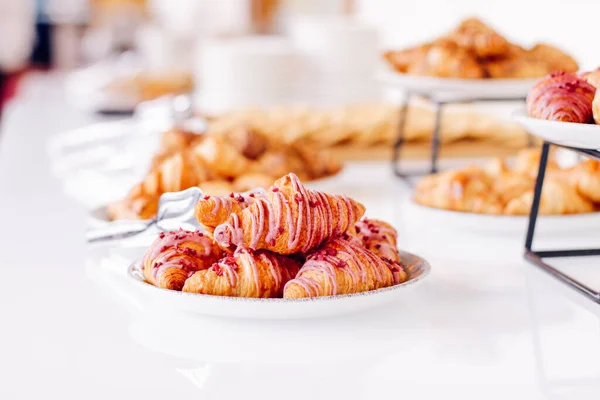 Pastry Cookies Croissants Sweet Desserts Served Charity Event Holiday Background — Stockfoto