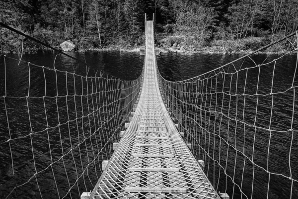 Suspension Bridge River Black White — Stock Photo, Image