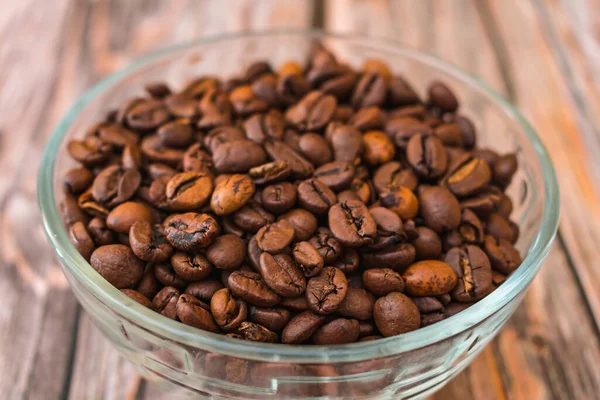 Ready Roasted Arabica Coffee Beans Glass Bowl — Stock Photo, Image