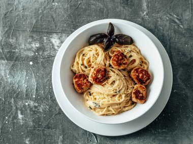 close-up shot of delicious Italian pasta