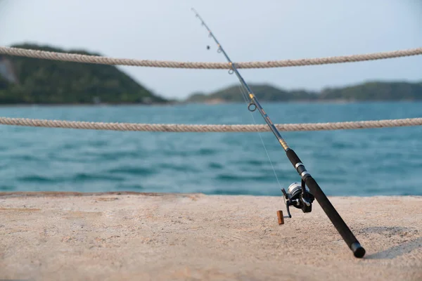 Fishing Rod Sea Background Fishing — Fotografia de Stock