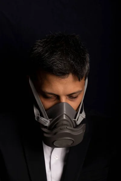 Young Handsome Fear Industrial Mask Prevent Spread Contagious Viruses Chemical — Stock Photo, Image