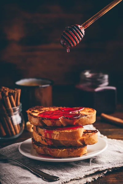 Stack French Toasts Berry Syrup — Stock Photo, Image