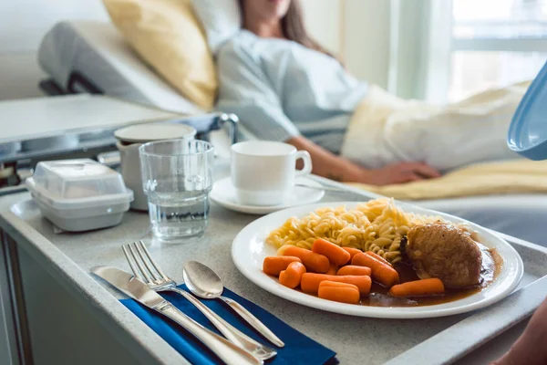 Food Delivered Patient Hospital Bed — Stock Photo, Image